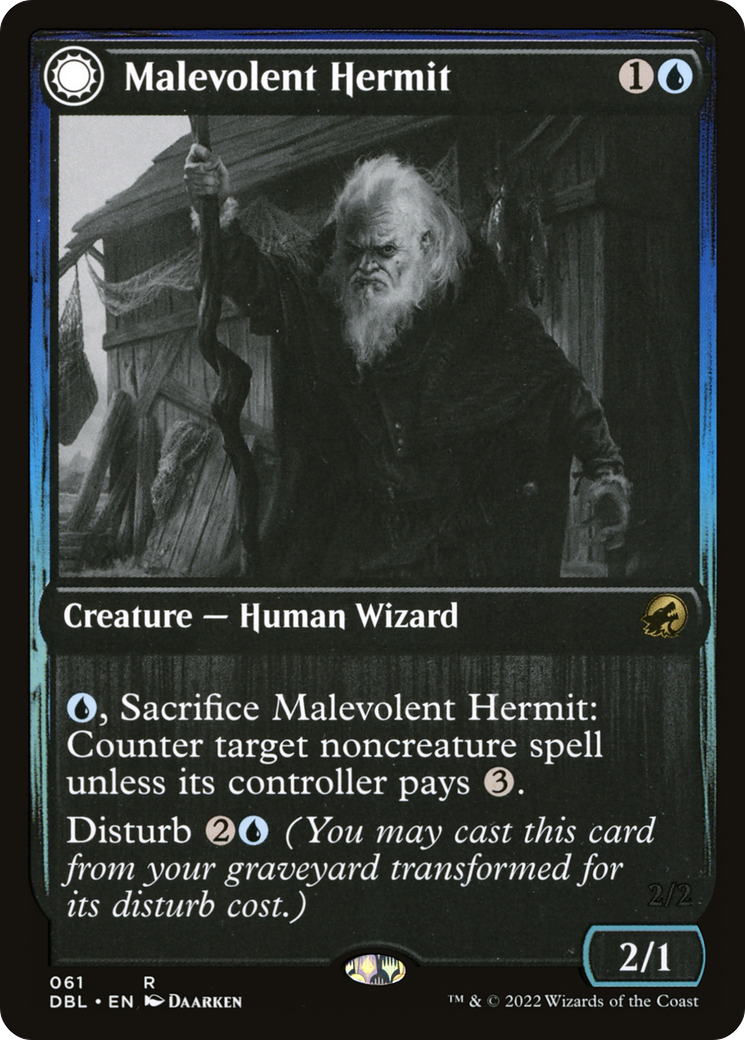 Image of Malevolent Hermit (DBL-061) - Innistrad: Double Feature: (Double Faced Transform)