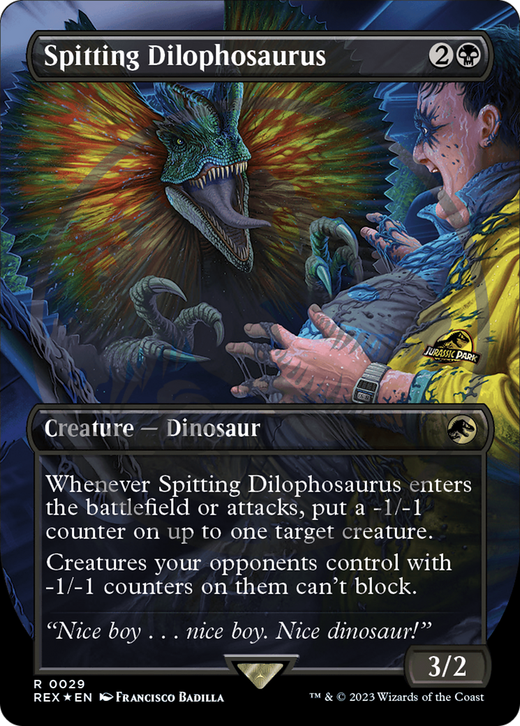 Image of Spitting Dilophosaurus (Borderless) (Emblem) (REX-029) - Jurassic World Collection (Borderless) Foil