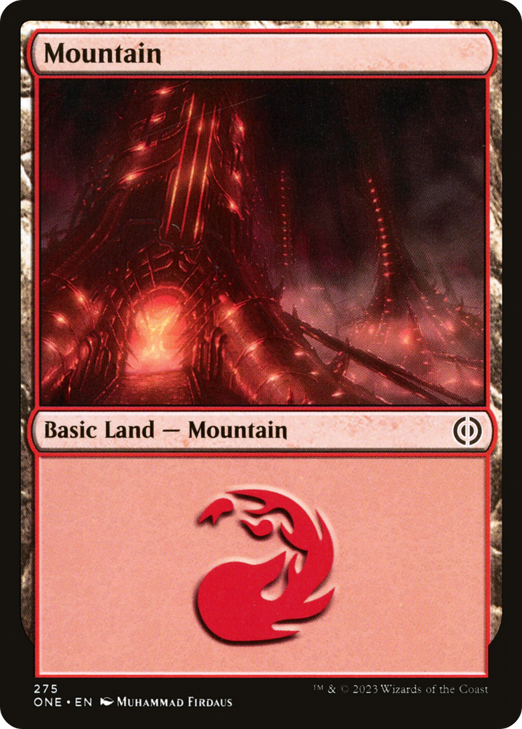 Image of Mountain (275) (ONE-275) - Phyrexia: All Will Be One Foil