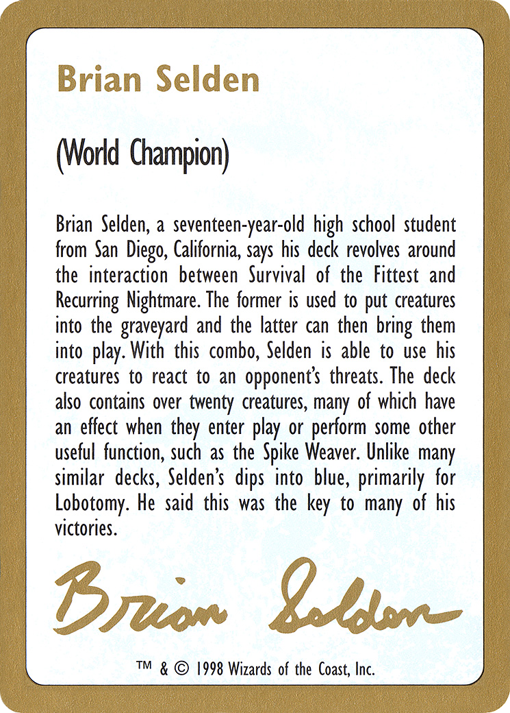 Image of 1998 Brian Selden Biography Card (WCD-) - World Championship Decks 1998