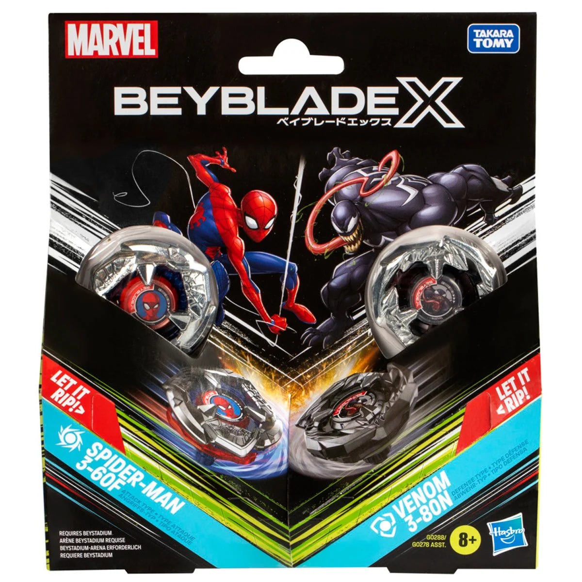 Beyblade X Marvel Collab Spider-Man 3-60F vs. Venom 3-80N Multipack Set