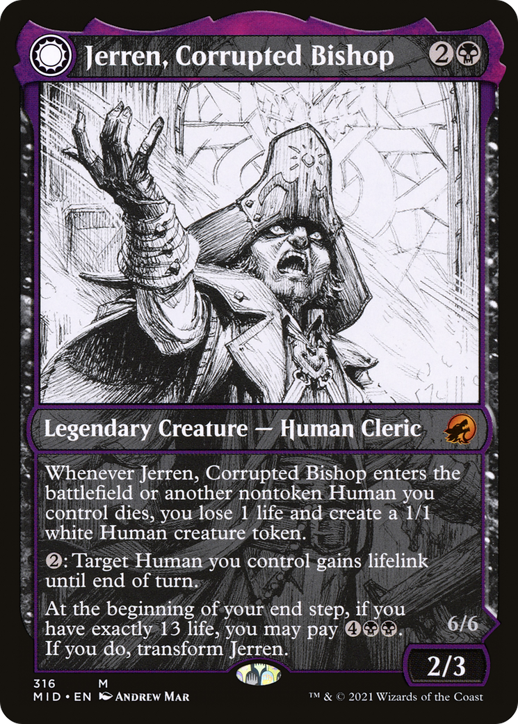 Image of Jerren, Corrupted Bishop (Showcase) (MID-316) - Innistrad: Midnight Hunt: (Showcase, Double Faced Transform) Foil