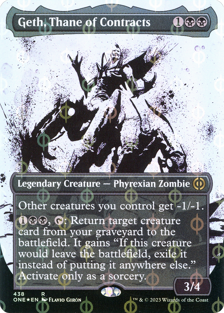 Image of Geth, Thane of Contracts (Showcase) (Step-and-Compleat Foil) (ONE-438) - Phyrexia: All Will Be One: (Showcase) (Borderless) Foil