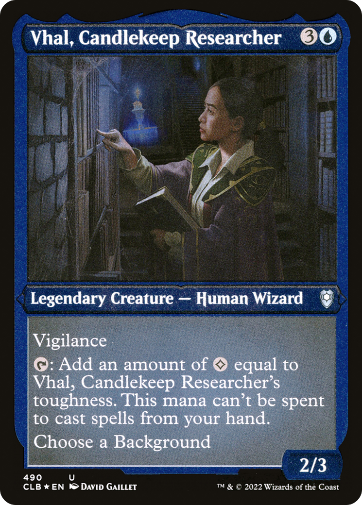 Image of Vhal, Candlekeep Researcher (CLB-490) - Commander Legends: Battle for Baldur's Gate Etched Foil