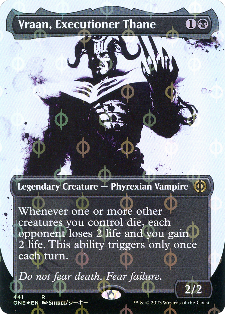 Image of Vraan, Executioner Thane (Showcase) (Step-and-Compleat Foil) (ONE-441) - Phyrexia: All Will Be One: (Showcase) (Borderless) Foil