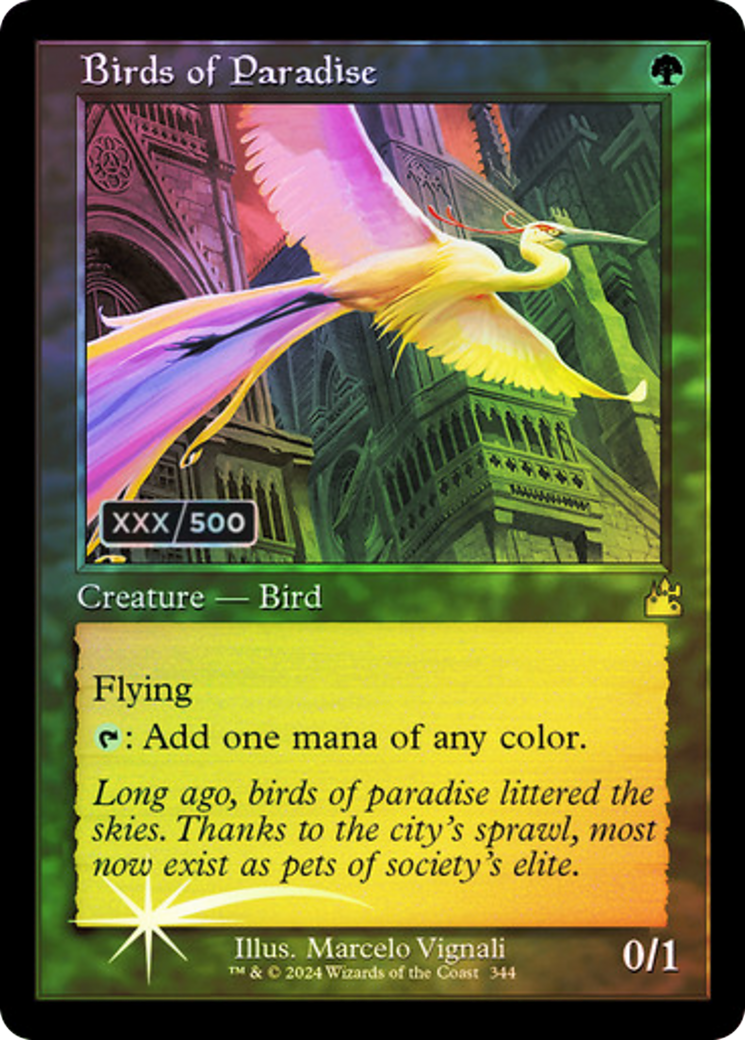 Image of Birds of Paradise (Retro Frame) (Serial Numbered) (RVR-344) - Ravnica Remastered Foil