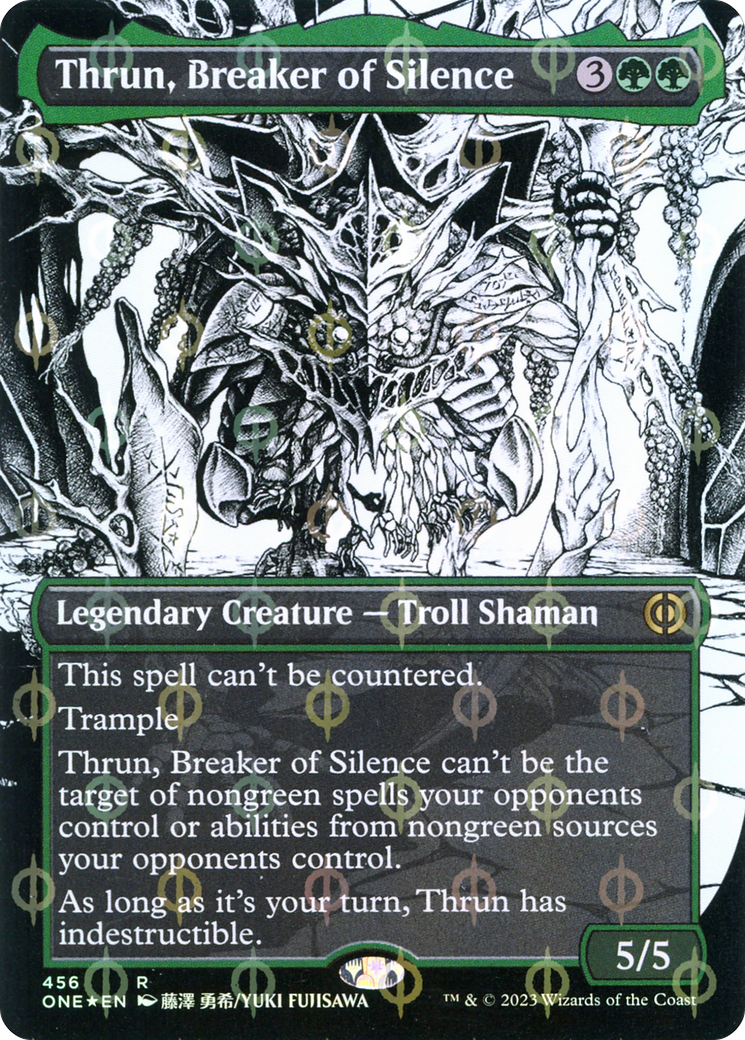 Image of Thrun, Breaker of Silence (Borderless) (Step-and-Compleat Foil) (ONE-456) - Phyrexia: All Will Be One: (Showcase) (Borderless) Foil