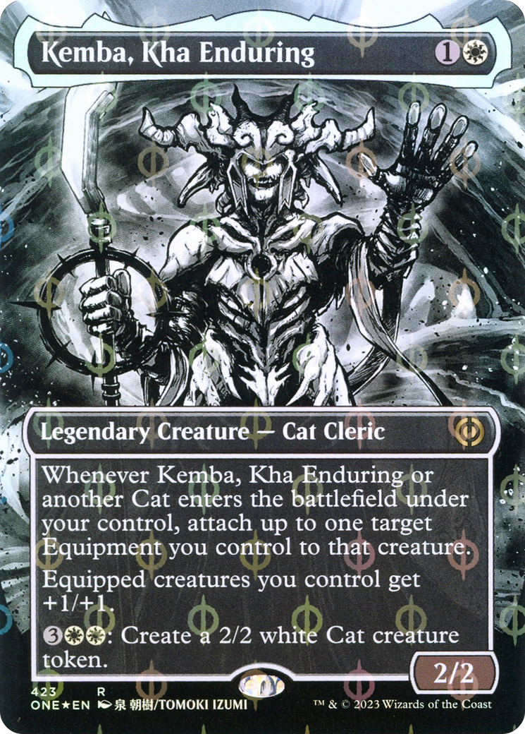 Image of Kemba, Kha Enduring (Borderless) (Step-and-Compleat Foil) (ONE-423) - Phyrexia: All Will Be One: (Showcase) (Borderless) Foil