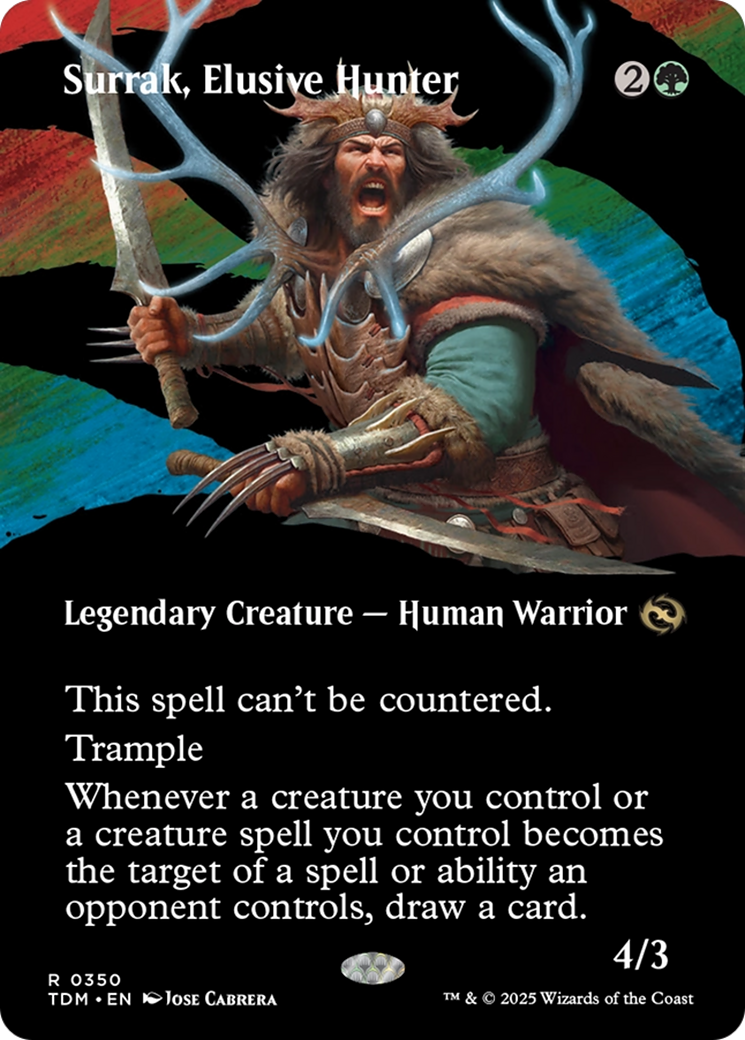 Image of Surrak, Elusive Hunter (Borderless) (TDM-350) - Tarkir: Dragonstorm: (Showcase) (Borderless) Foil