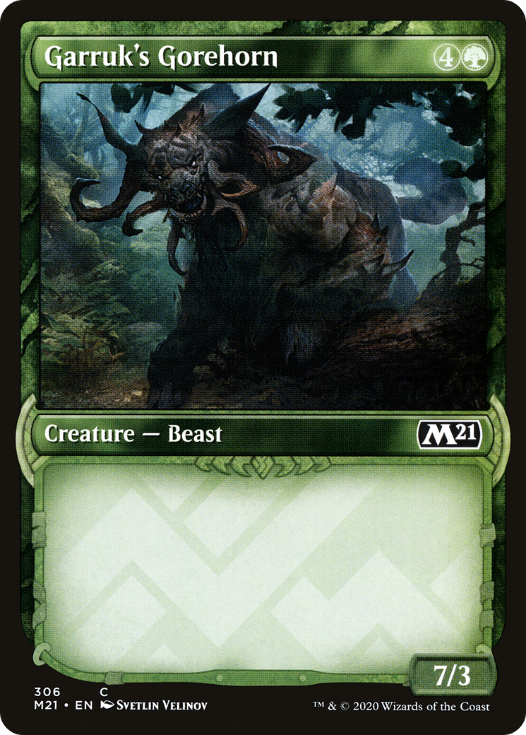 Image of Garruk's Gorehorn (Showcase) (M21-306) - Core Set 2021: (Showcase) Foil