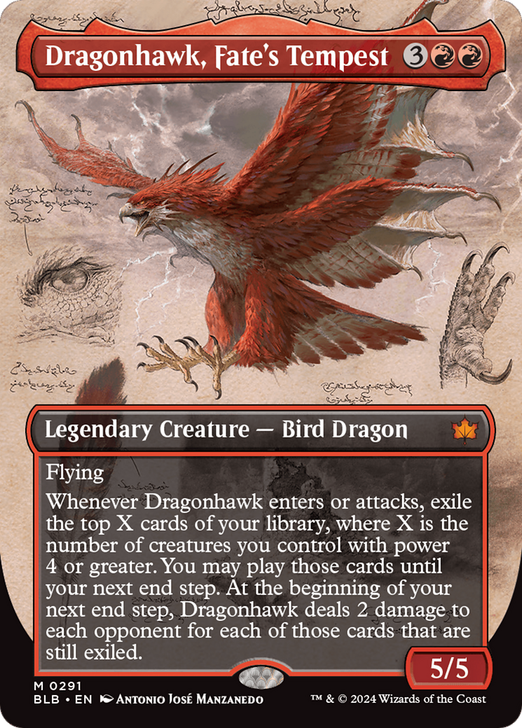 Image of Dragonhawk, Fate's Tempest (Borderless) (BLB-291) - Bloomburrow: (Showcase) (Borderless) Foil