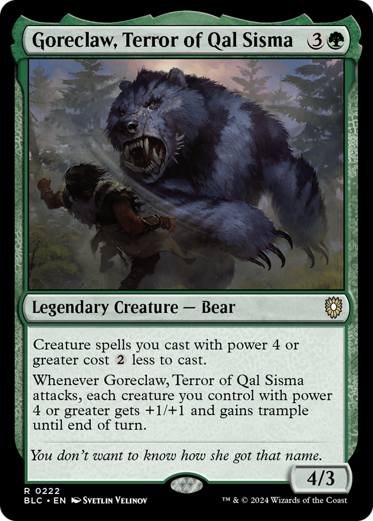 Image of Goreclaw, Terror of Qal Sisma (BLC-222) - Bloomburrow Commander