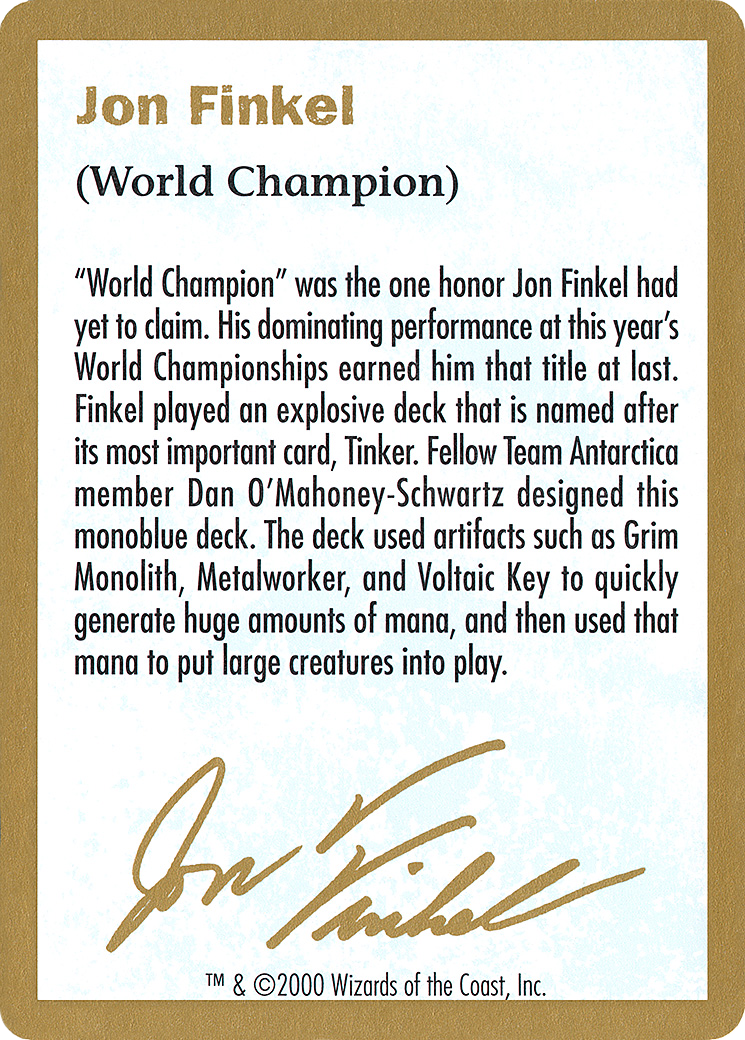 Image of 2000 Jon Finkel Biography Card (WCD-) - World Championship Decks 2000