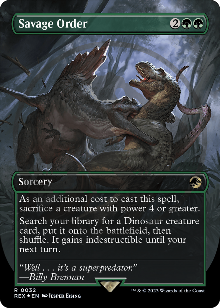 Image of Savage Order (Borderless) (Emblem) (REX-032) - Jurassic World Collection (Borderless) Foil