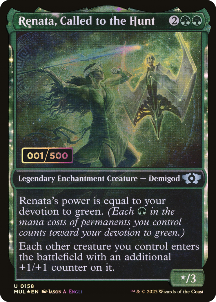 Image of Renata, Called to the Hunt (Serial Numbered) (MUL-158) - Multiverse Legends: (Showcase, enchantment) Foil