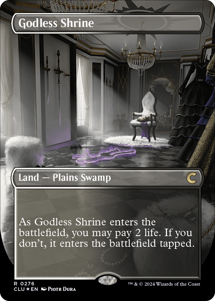 Image of Godless Shrine (Borderless) (CLU-276) - Ravnica: Clue Edition (Borderless) Foil