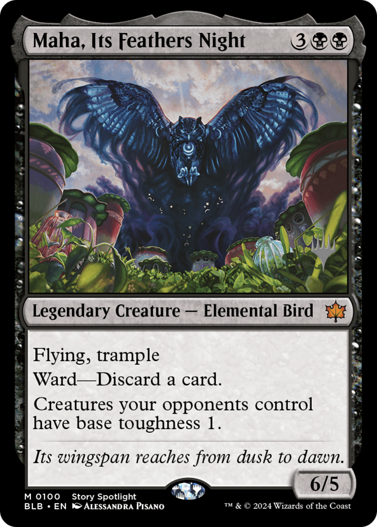 Image of Maha, Its Feathers Night (PPBLB-100) - Bloomburrow Promos