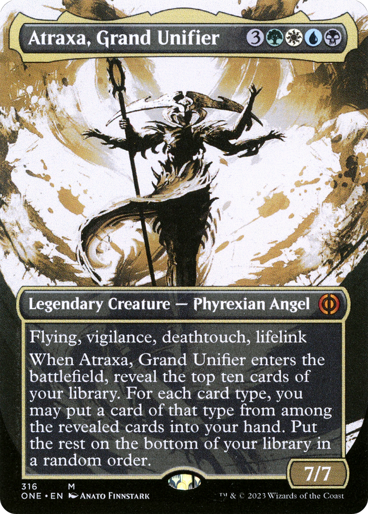 Image of Atraxa, Grand Unifier (Showcase) (ONE-316) - Phyrexia: All Will Be One: (Showcase) (Borderless) Foil