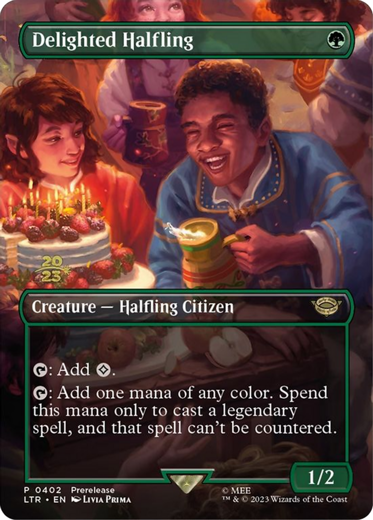 Image of Delighted Halfling (0402) (PRE-402) - Tales of Middle-earth Promos (Borderless) Foil