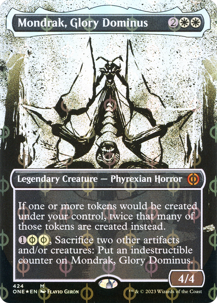 Image of Mondrak, Glory Dominus (Showcase) (Step-and-Compleat Foil) (ONE-424) - Phyrexia: All Will Be One: (Showcase) (Borderless) Foil