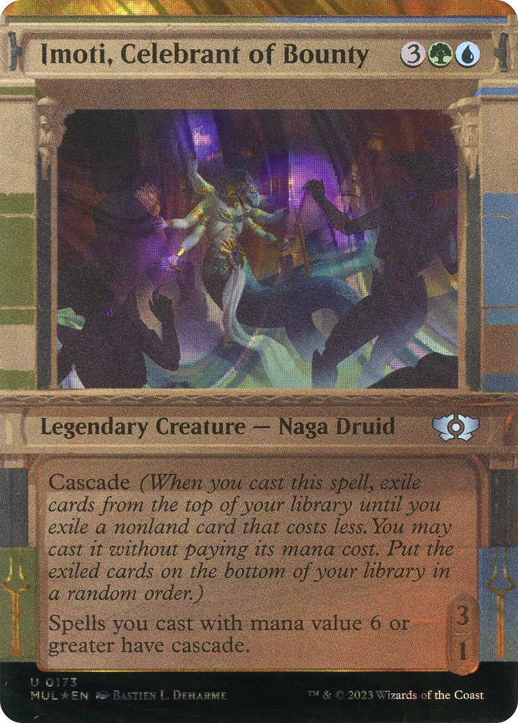 Image of Imoti, Celebrant of Bounty (Halo Foil) (MUL-173) - Multiverse Legends: (Showcase) (Borderless) Foil