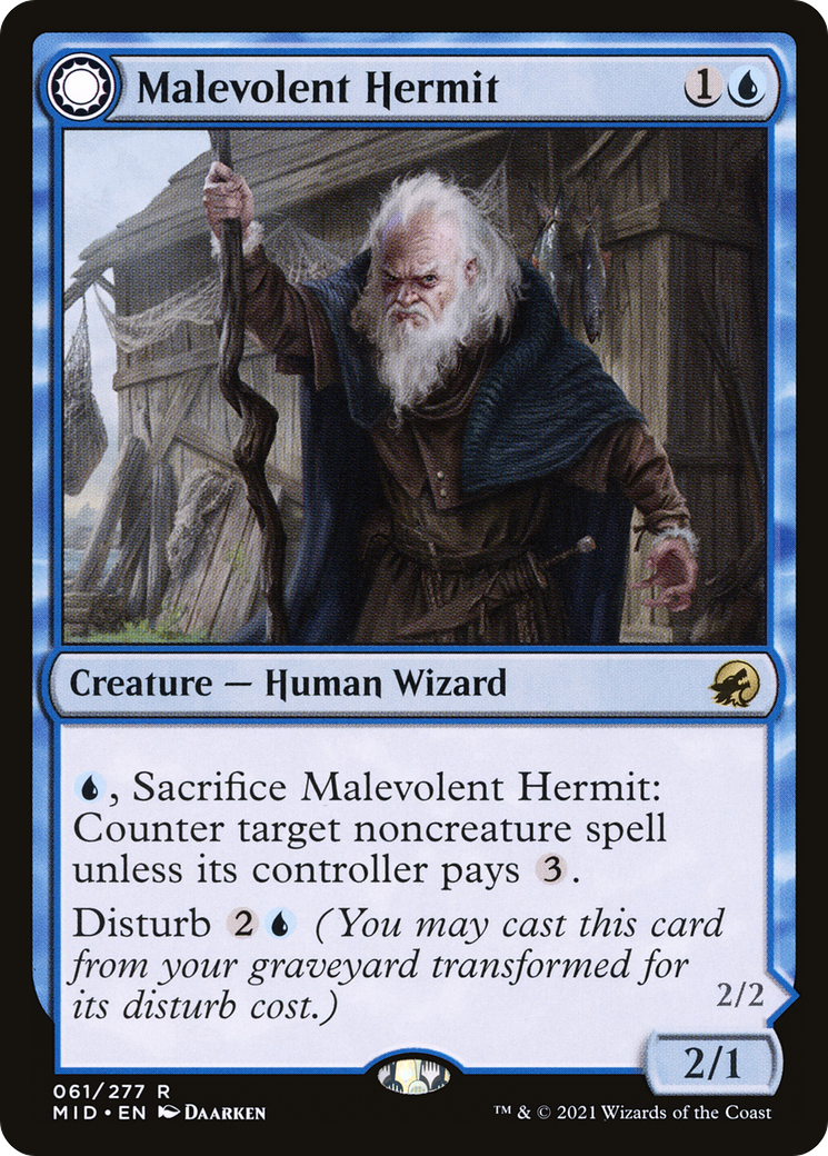 Image of Malevolent Hermit (MID-061) - Innistrad: Midnight Hunt: (Double Faced Transform)