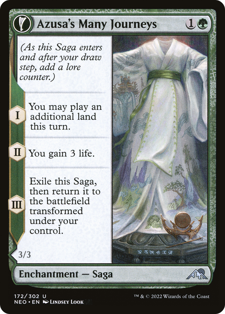 Image of Azusa's Many Journeys (NEO-172) - Kamigawa: Neon Dynasty: (fandfc, enchantment) Foil