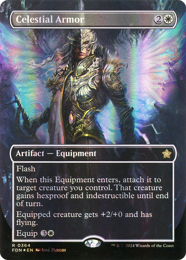 Image of Celestial Armor (Borderless) (Mana Foil) (FDN-364) - Foundations (Borderless) Foil