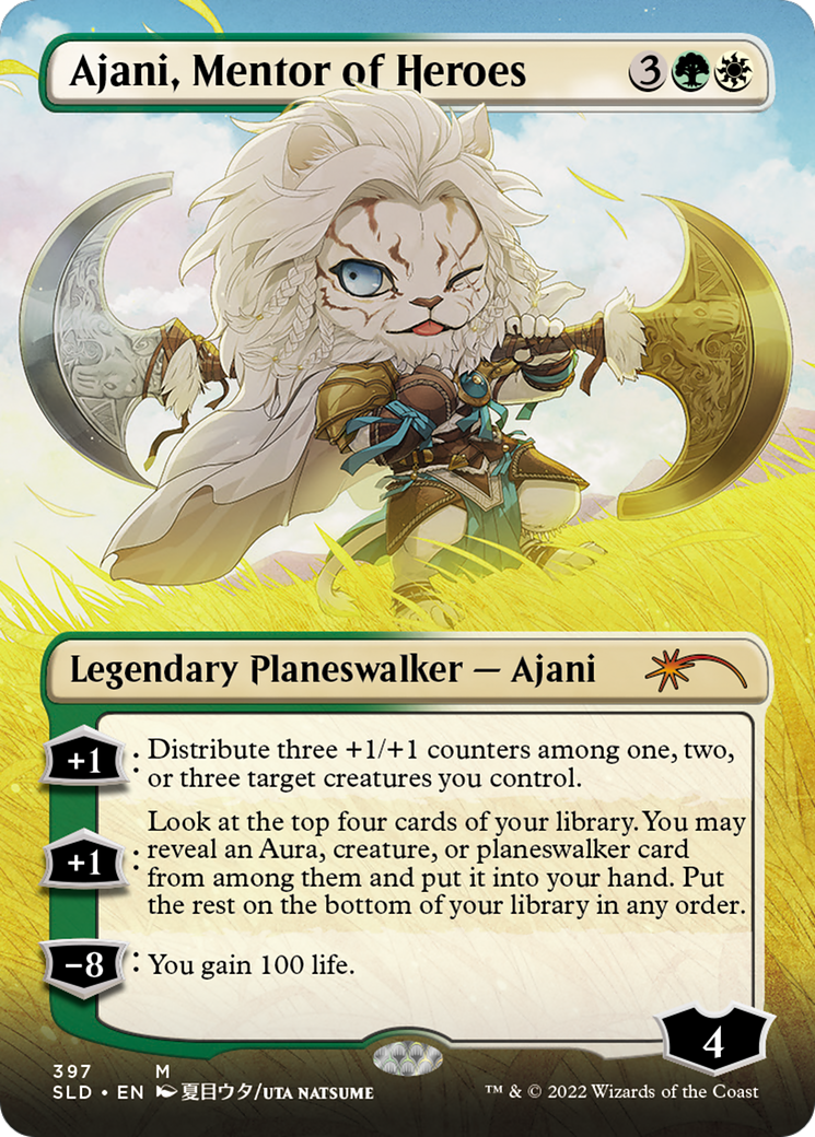 Image of Ajani, Mentor of Heroes (Borderless) (SLD-397) - Secret Lair Drop (Borderless)