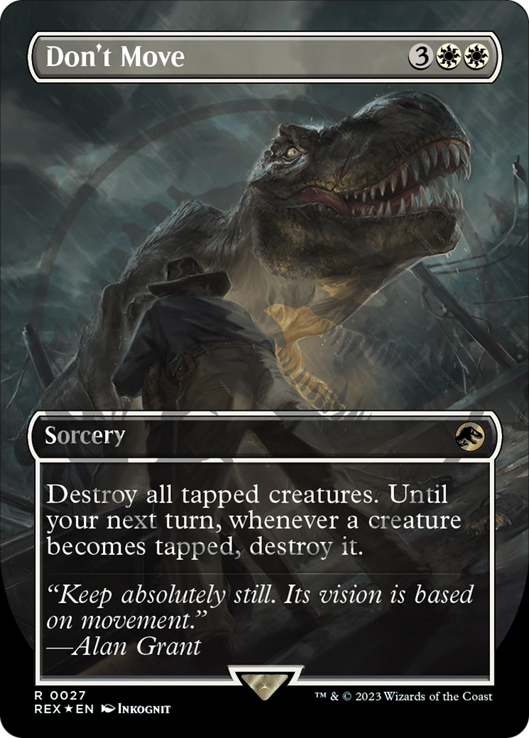 Image of Don't Move (Borderless) (Emblem) (REX-027) - Jurassic World Collection (Borderless) Foil