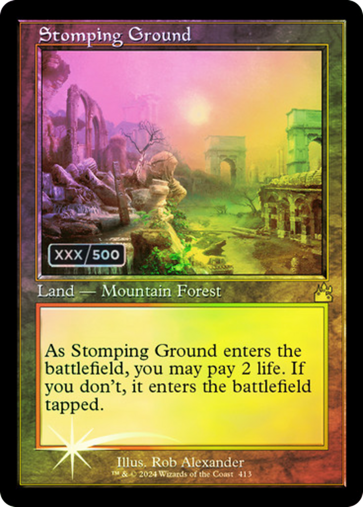 Image of Stomping Ground (Retro Frame) (Serial Numbered) (RVR-413) - Ravnica Remastered Foil