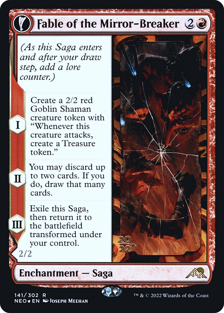Image of Fable of the Mirror-Breaker (PRE-141) - Kamigawa: Neon Dynasty Promos: (fandfc, enchantment) Foil