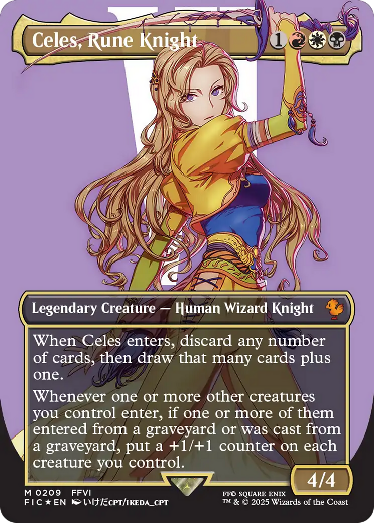 Image of Celes, Rune Knight (Borderless) (Surge Foil) (FIC-209) - Commander: FINAL FANTASY (Borderless) Foil