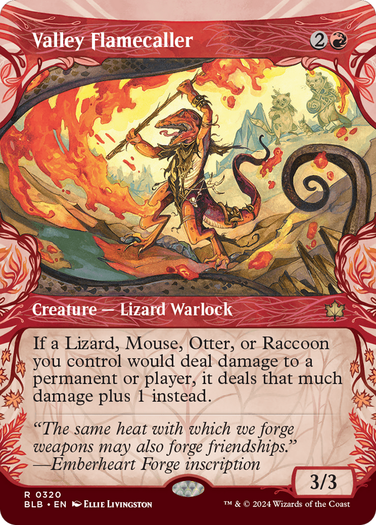 Image of Valley Flamecaller (Showcase) (BLB-320) - Bloomburrow: (Showcase) (Borderless)
