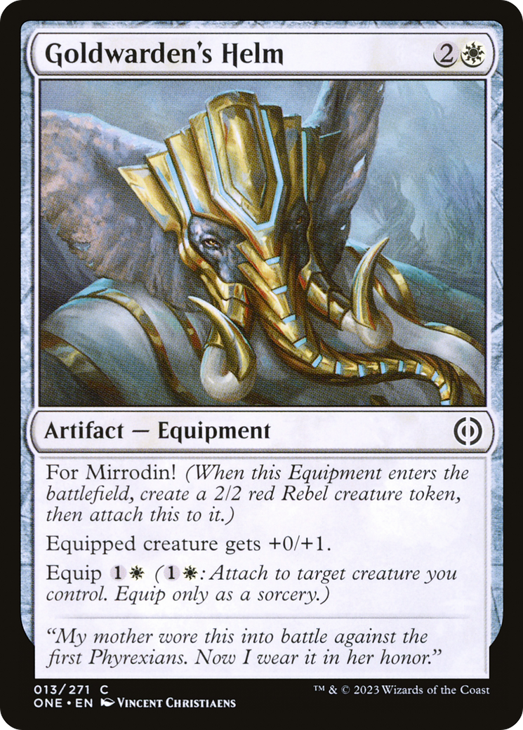 Image of Goldwarden's Helm (ONE-013) - Phyrexia: All Will Be One Foil