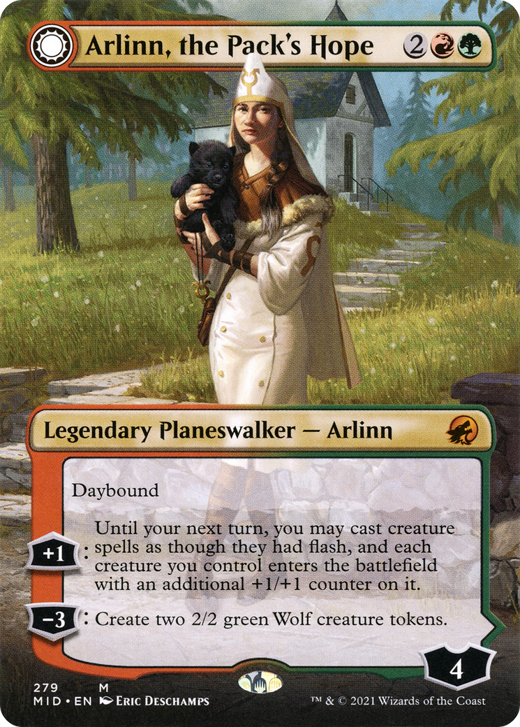 Image of Arlinn, the Pack's Hope (Borderless) (MID-279) - Innistrad: Midnight Hunt: (Double Faced Transform) (Borderless) Foil