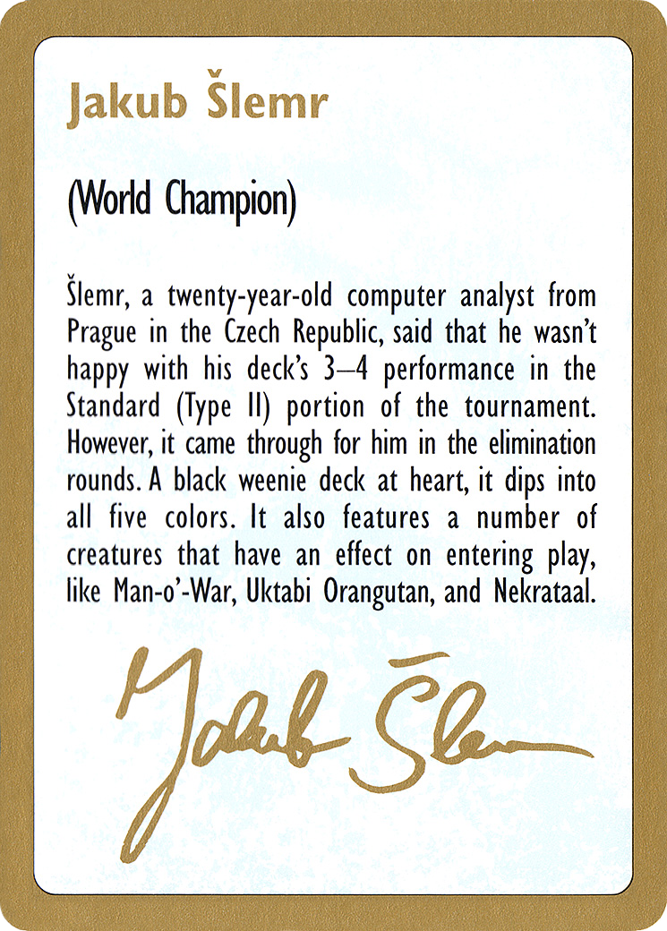 Image of 1997 Jakub Slemr Biography Card (WCD-) - World Championship Decks 1997