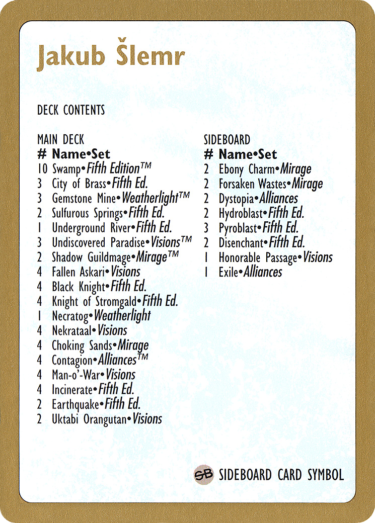 Image of 1997 Jakub Slemr Decklist Card (WCD-) - World Championship Decks 1997