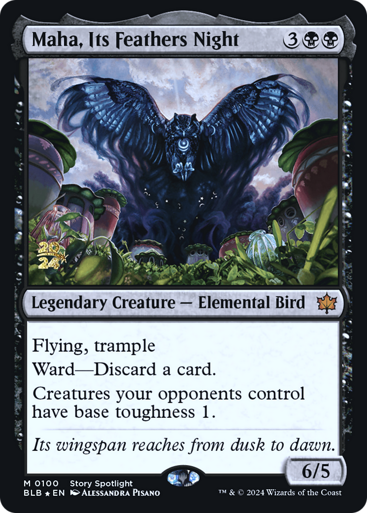 Image of Maha, Its Feathers Night (PRE-100) - Bloomburrow Promos Foil