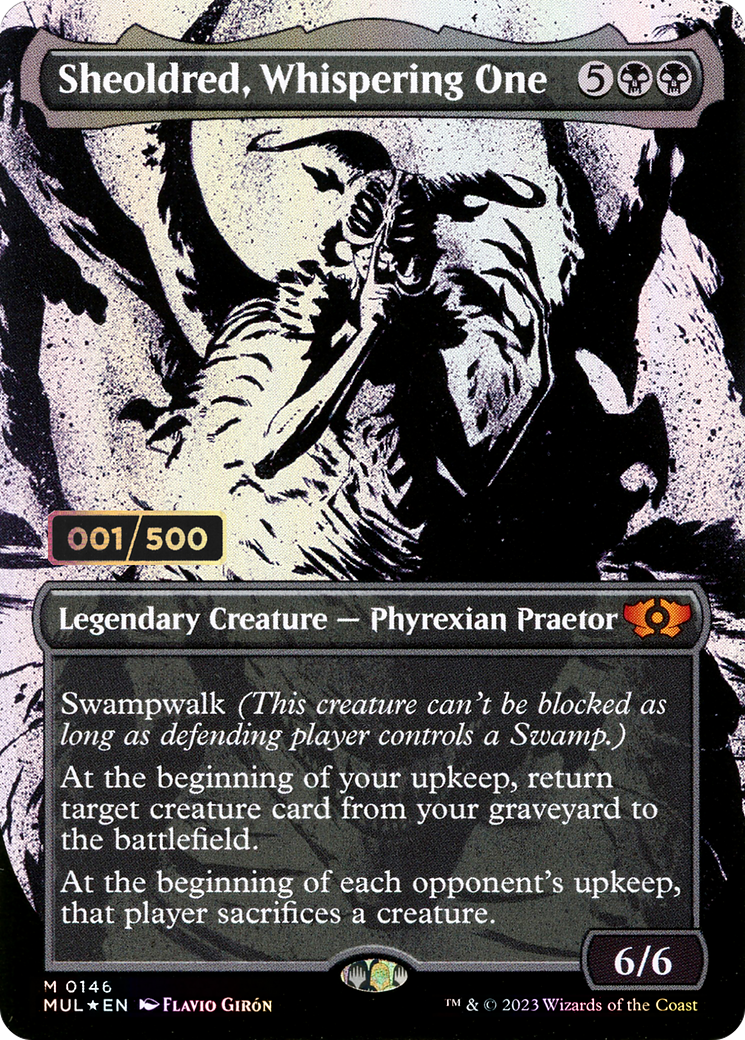 Image of Sheoldred, Whispering One (Serial Numbered) (MUL-146) - Multiverse Legends: (Showcase) (Borderless) Foil