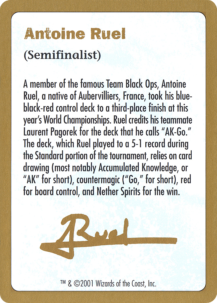 Image of 2001 Antoine Ruel Biography Card (WCD-) - World Championship Decks 2001