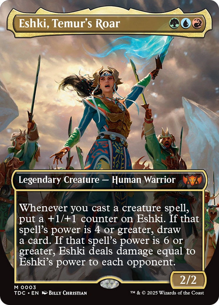 Image of Eshki, Temur's Roar (Borderless) (TDC-003) - Commander: Tarkir: Dragonstorm (Borderless) Foil