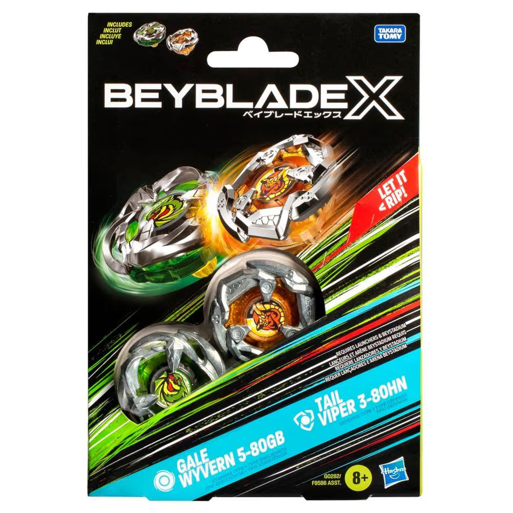 Hasbro Beyblade X Gale Wyvern 5-80GB and Tail Viper 3-80HN Top Dual Pack Set