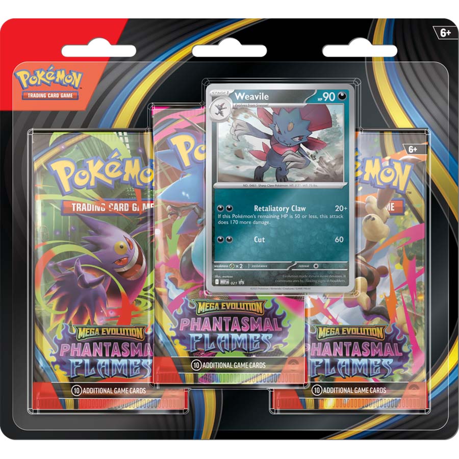 Image of Pokémon TCG: MEGA EVOLUTION PHANTASMAL FLAMES (ME02) THREE-BOOSTER BLISTER