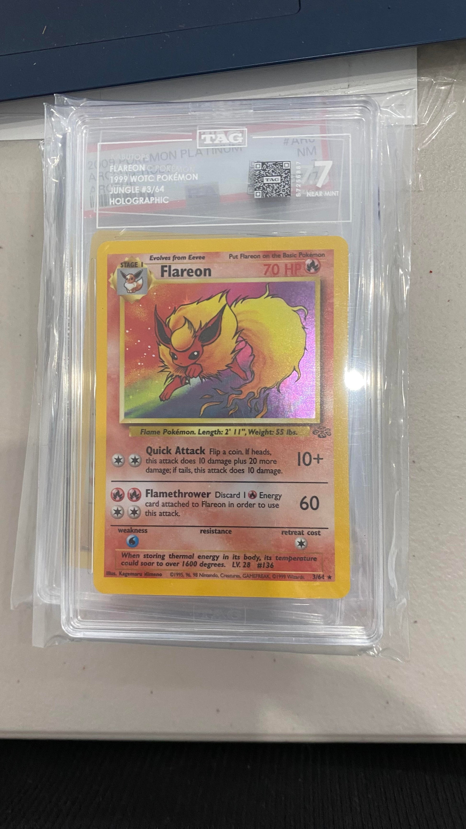 TAG: Grade 7 - 1999 Unlimited Holo Flareon  - 3/64 - Jungle