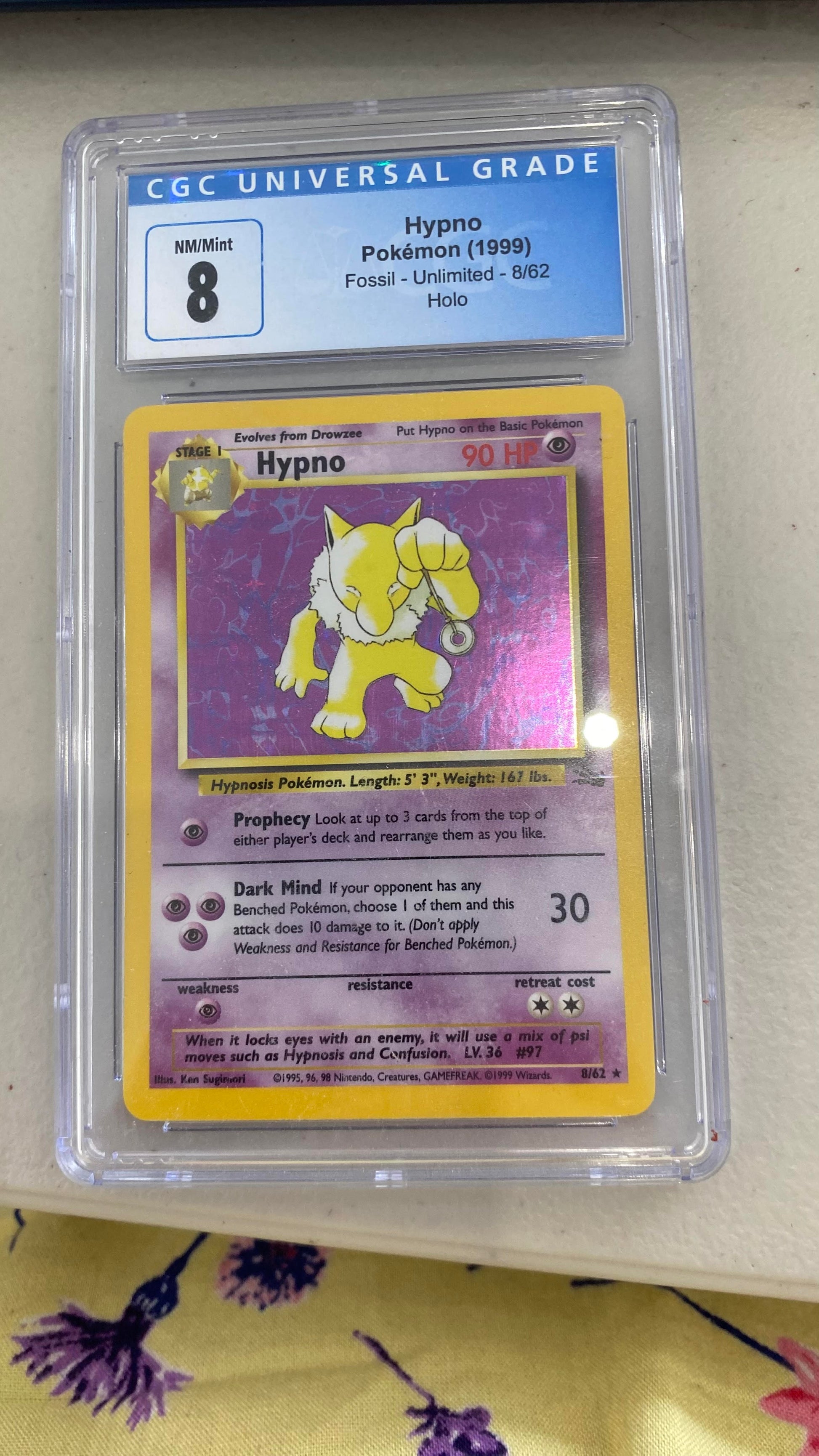 CGC: Grade 8 - 1999 Unlimited Holo Hypno - 8/62 - Fossil