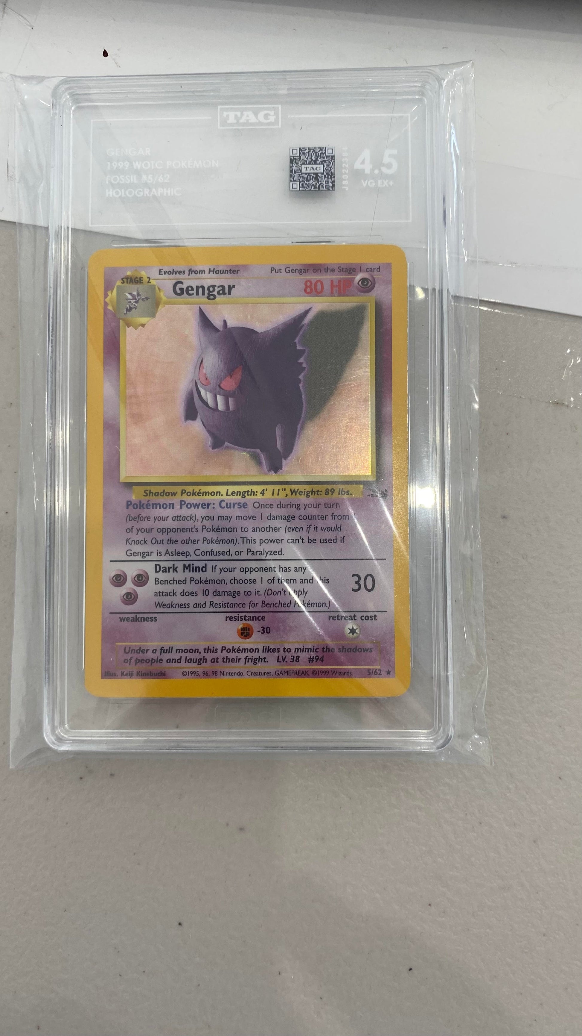 Tag: Graded 4.5 - 1999 Unlimited Holo Gengar - 5/62 - Fossil
