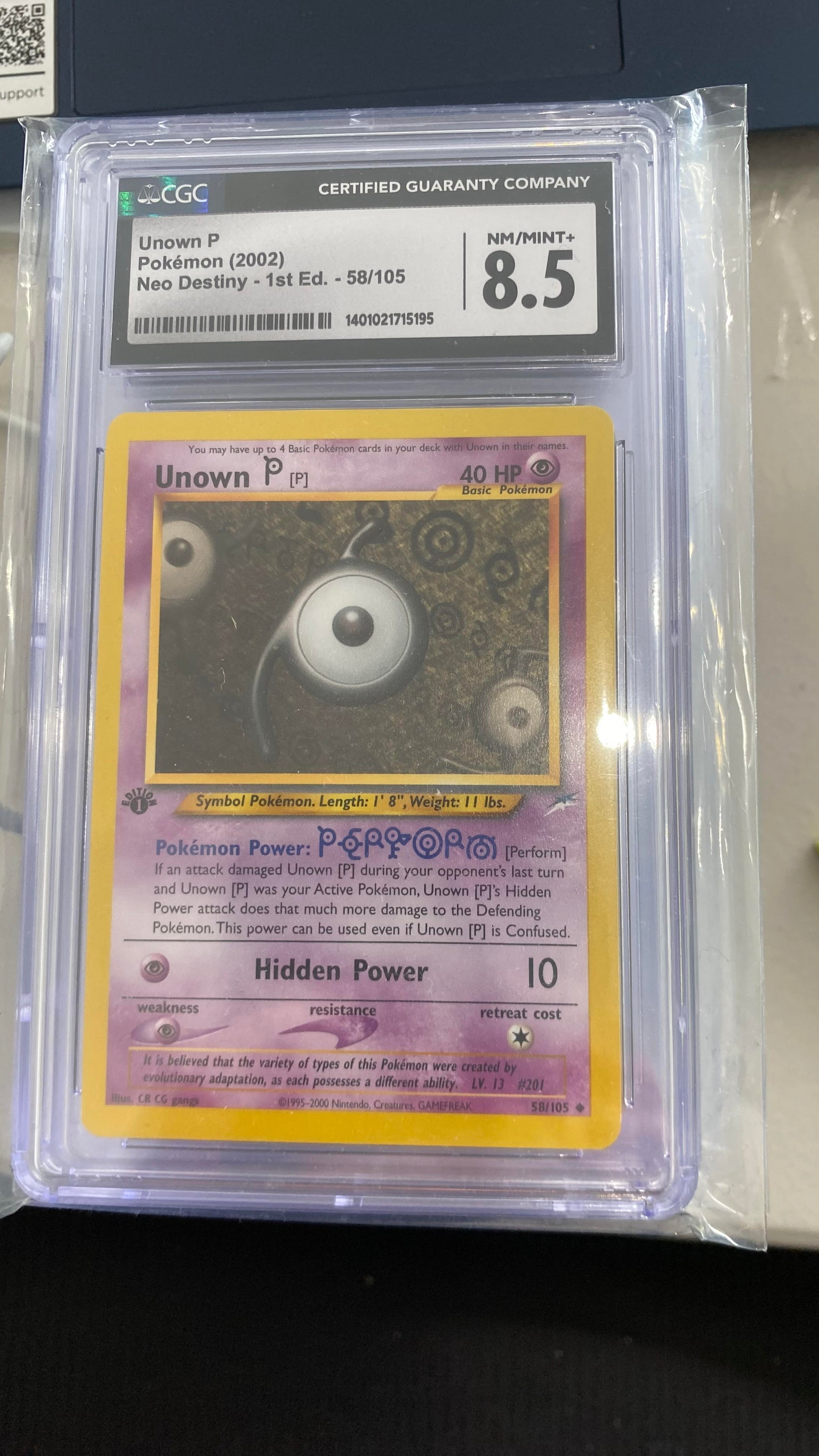 CGC: Grade 8.5 - 2002 1ST Edition Unown P - 58/105 Neo Destiny