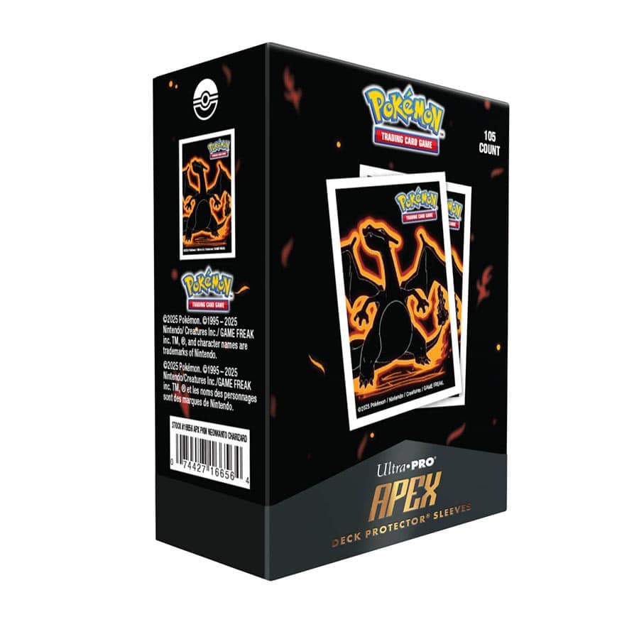 Image of ULTRA PRO: Pokémon TCG: NEON KANTO 105CT APEX DECK PROTECTOR SLEEVES: CHARIZARD