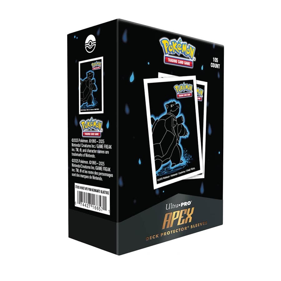 Image of ULTRA PRO: Pokémon TCG: NEON KANTO 105CT APEX DECK PROTECTOR SLEEVES: BLASTOISE